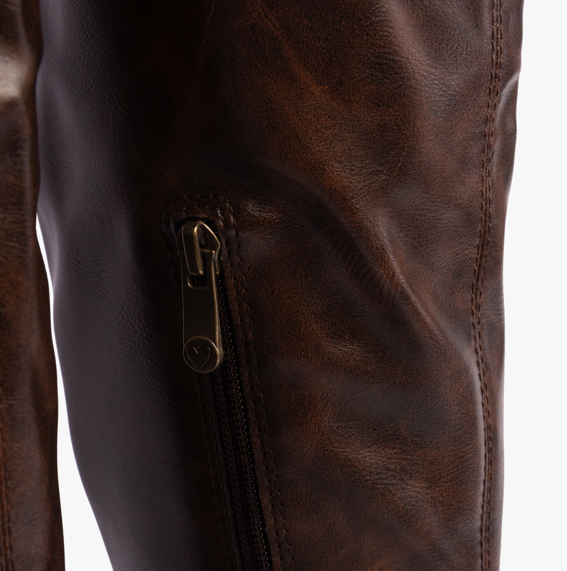 Marco Tozzi 25561-43-361 Ladies Boots Cafe detail view showing zip closure on faux leather upper.