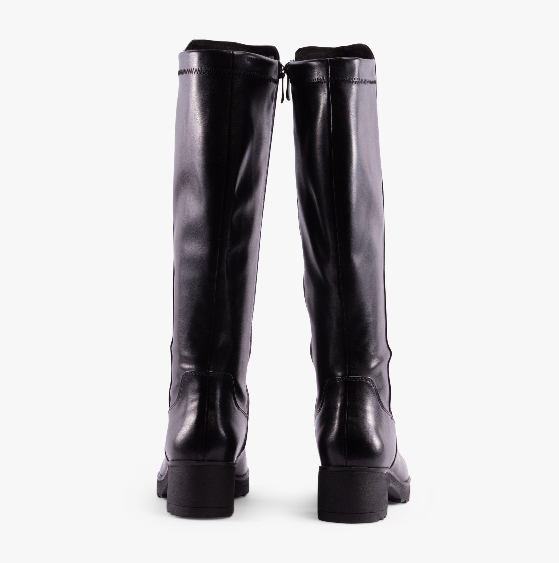 Marco Tozzi 25606-41-001 Womens Boots Black rear view showcasing tall faux leather design and block heel.