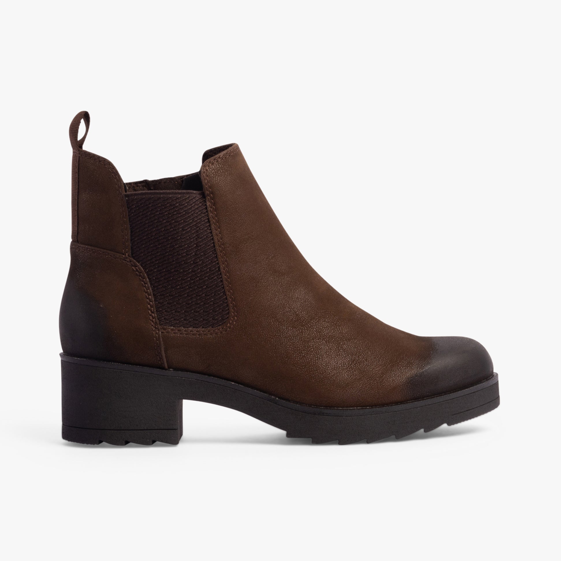 Marco Tozzi 25806-41-361 Womens Boots Cafe side view, brown faux leather ankle boots with block heel.