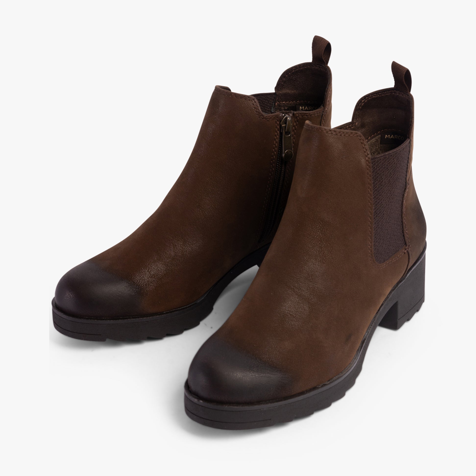 Marco Tozzi 25806-41-361 Womens Boots Cafe front view of brown ankle boots with block heel.