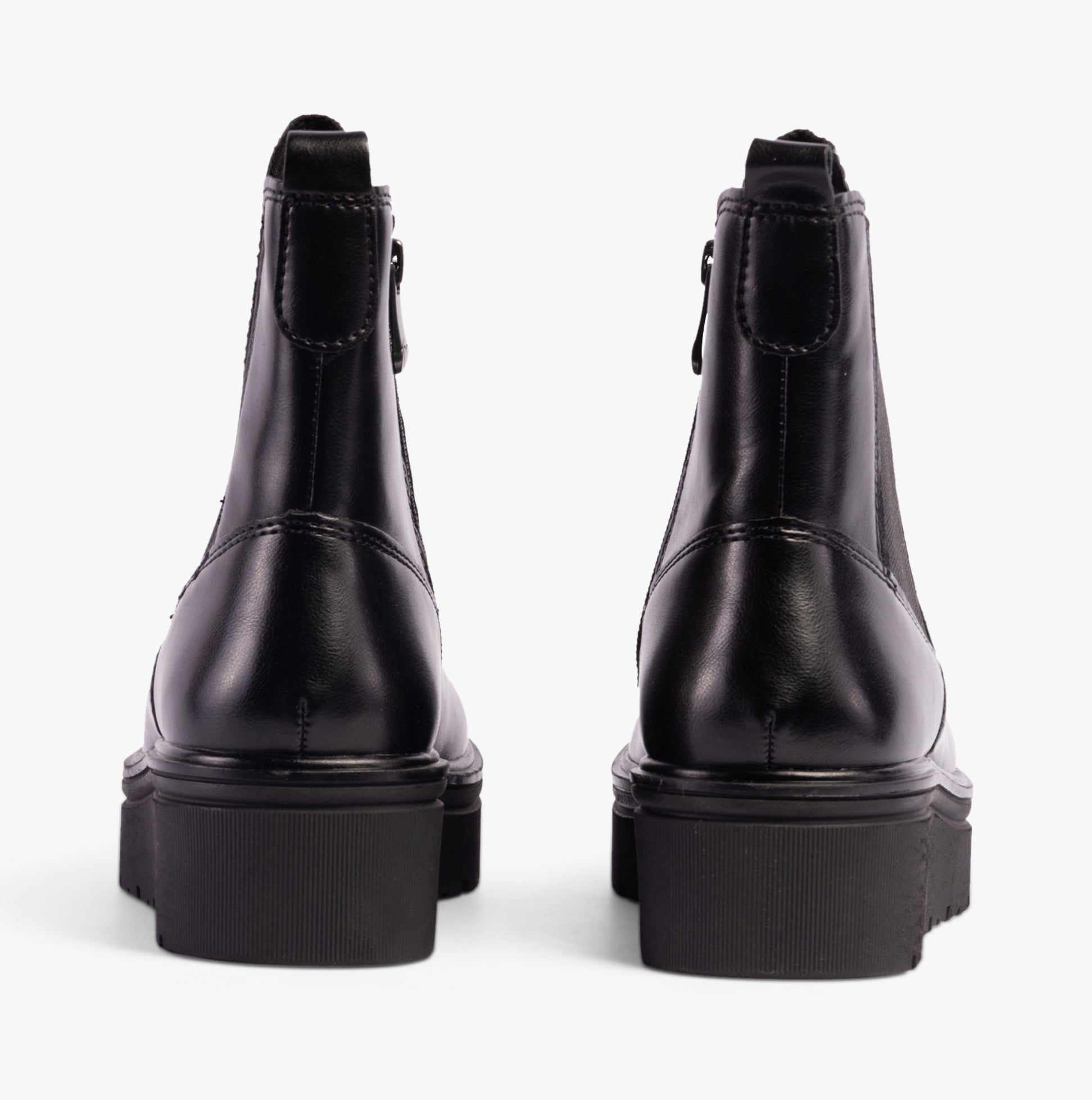 Marco Tozzi 25807-43-001 Ladies Boots Black rear view showing faux leather upper and platform sole.