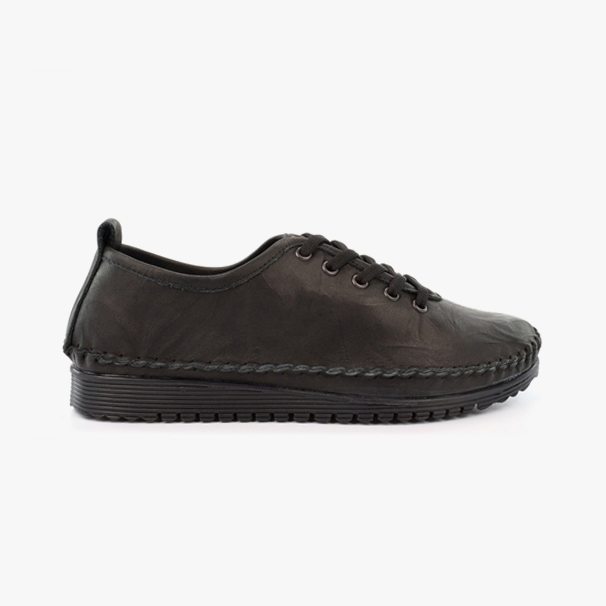 L988A Womens Soft Leather Lace-Up Shoes Black