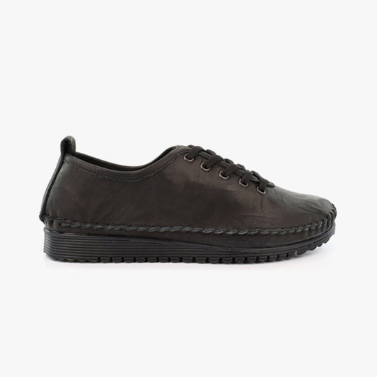 Mod Comfys L988A Womens Soft Leather Lace-Up Shoes Black