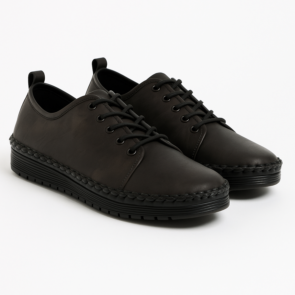 L988A Womens Soft Leather Lace-Up Shoes Black