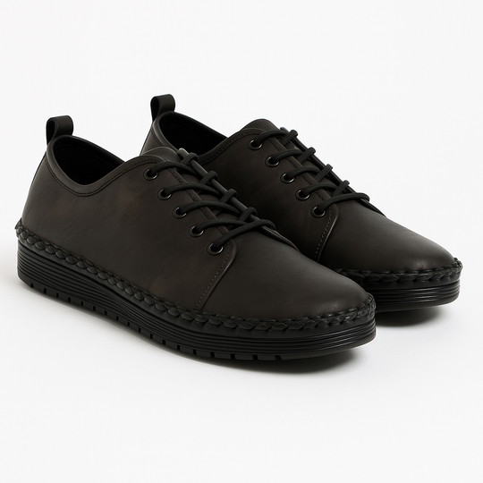 Mod Comfys L988A Womens Soft Leather Lace-Up Shoes Black