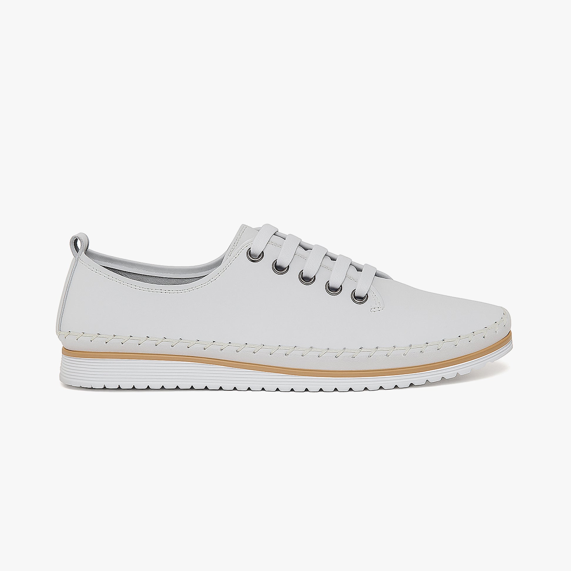 Mod Comfys L988G 5-Eye Lace Womens Leather Shoes White side view showcasing casual leather upper and lace-up design.
