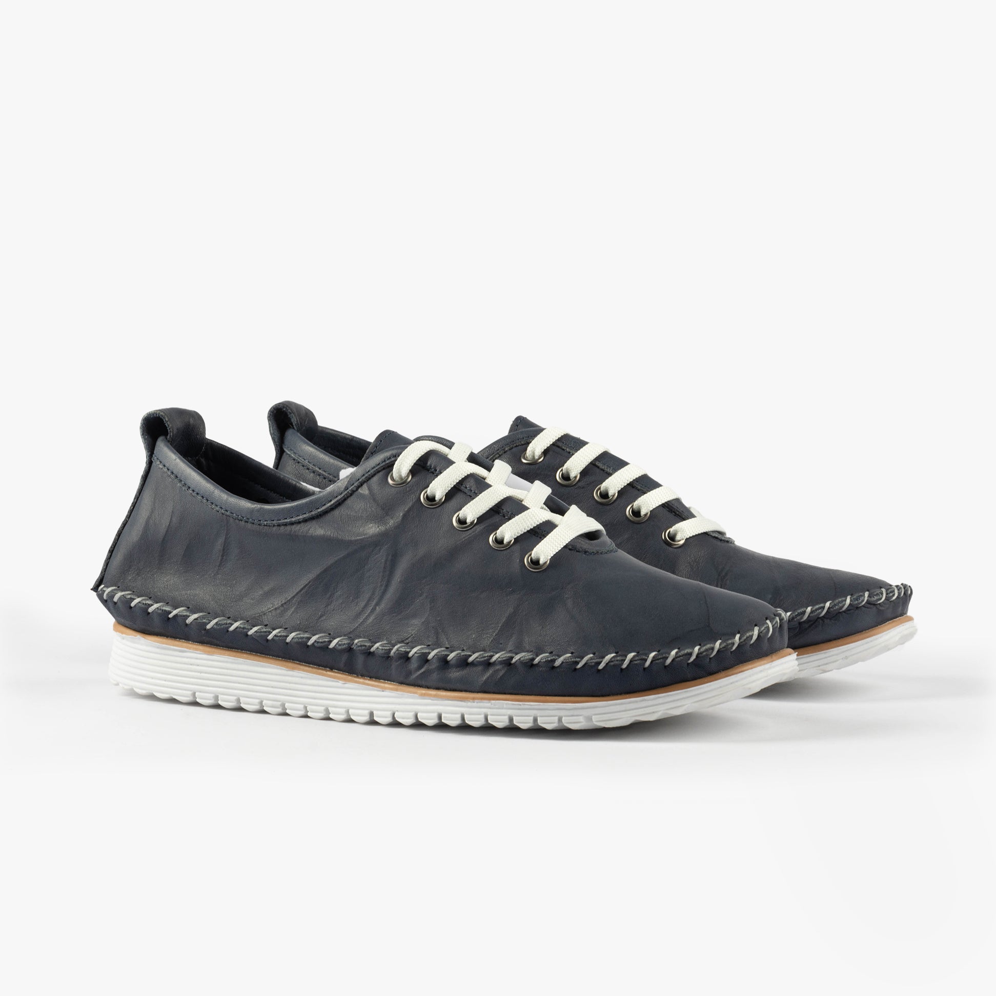 L988NC Womens Soft Leather Lace-Up Shoes Navy