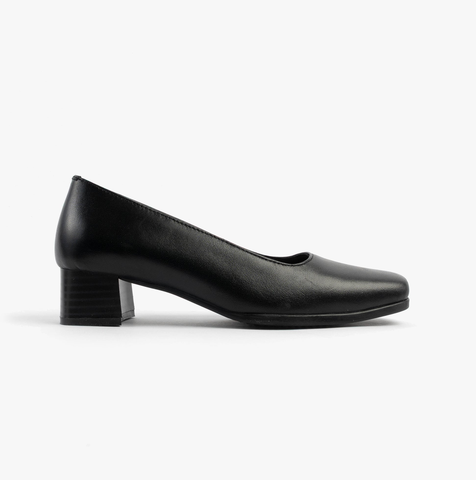 TARA Womens Low Block Heel Court Shoes Black