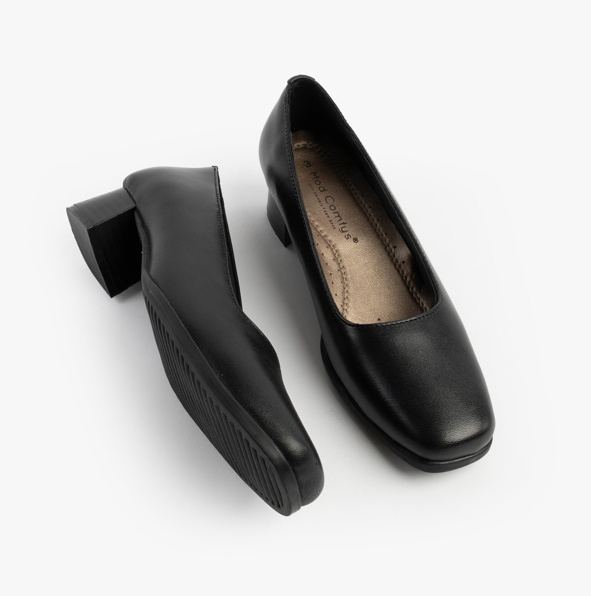 TARA Womens Low Block Heel Court Shoes Black