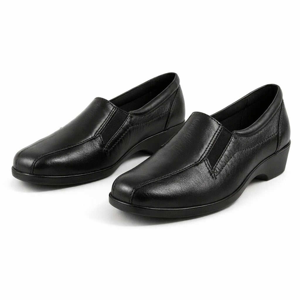 Mod Comfys LORETTA Womens Leather Wedge Loafers Black