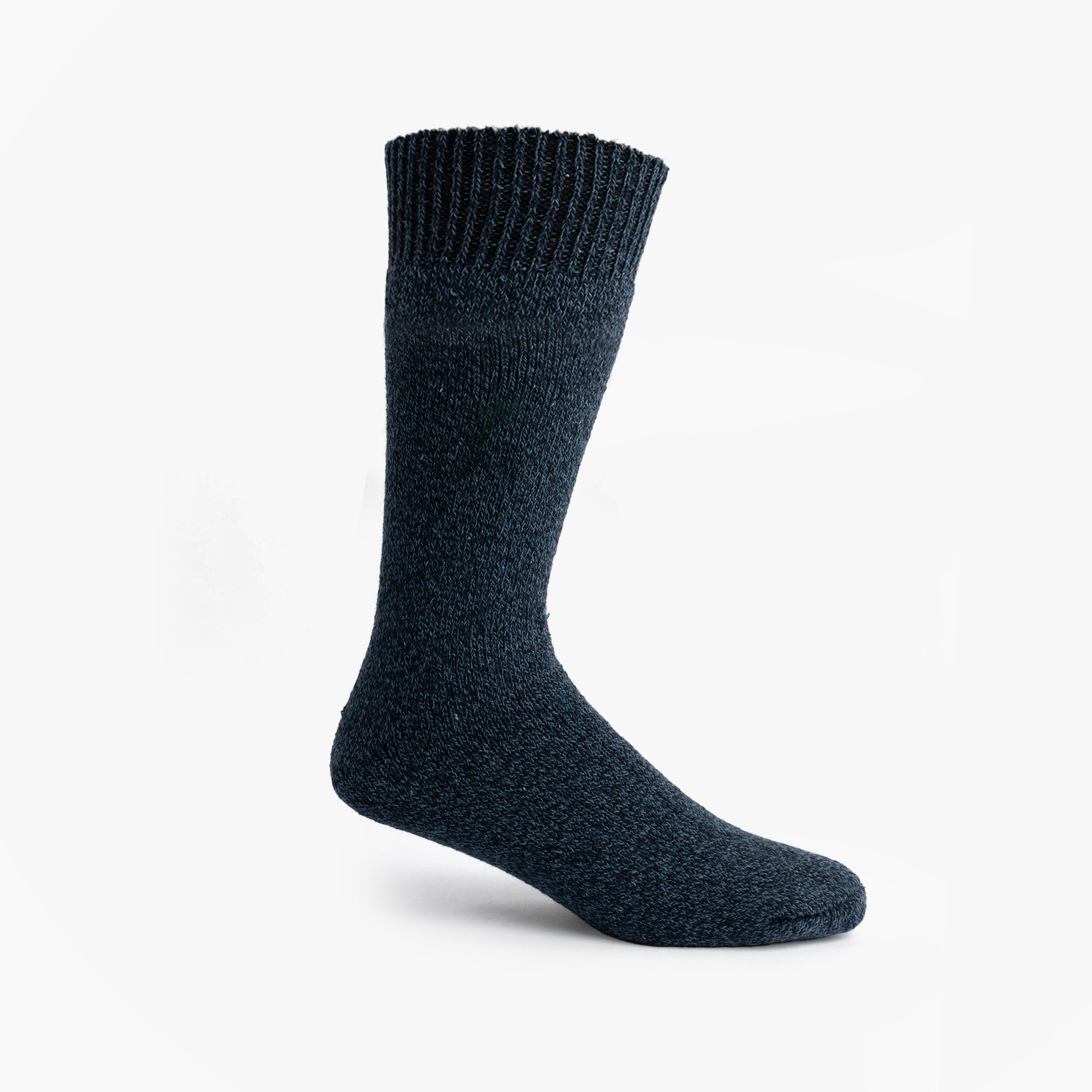 Mud Dogs Mens Welly Boot Socks Navy side view showing wool blend material and knitted cuff.