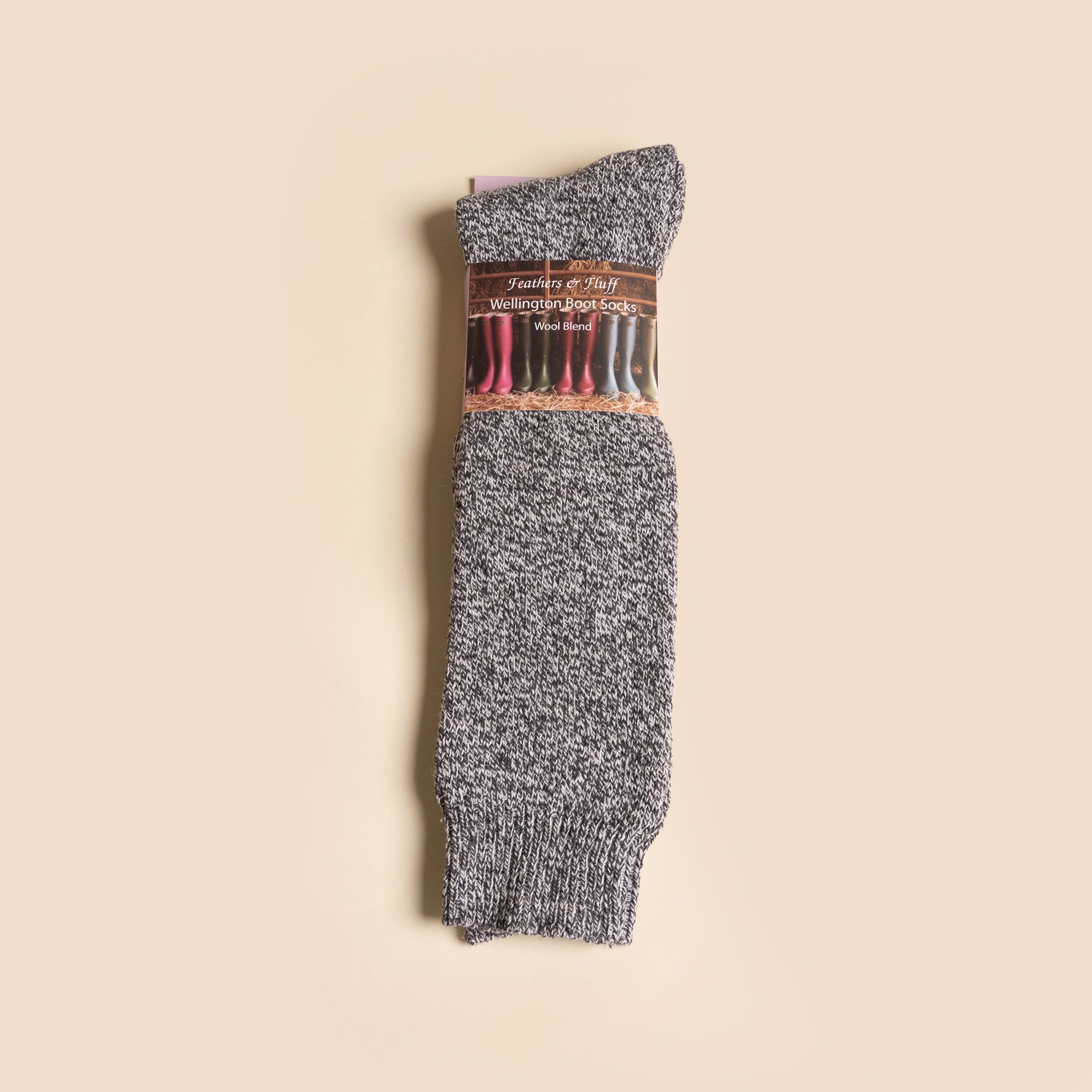 Mud Dogs Womens Welly Boot Socks Grey front view, wool blend material, showcasing the packaging and design.