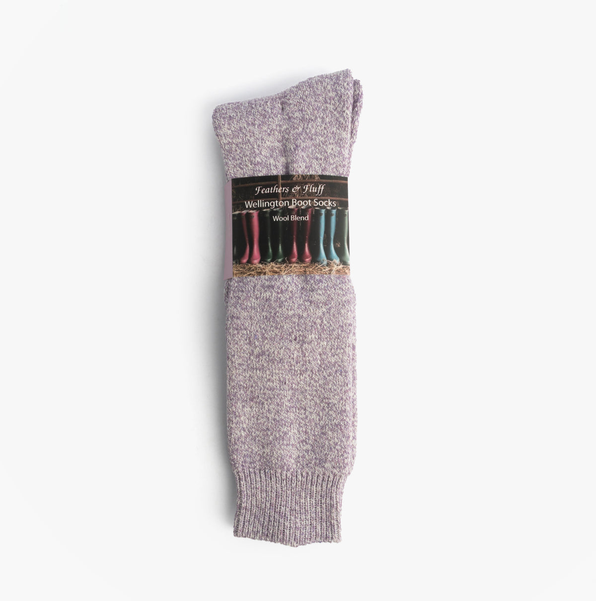 Mud Dogs Womens Welly Boot Socks Light Purple, front view showing the folded sock with label.