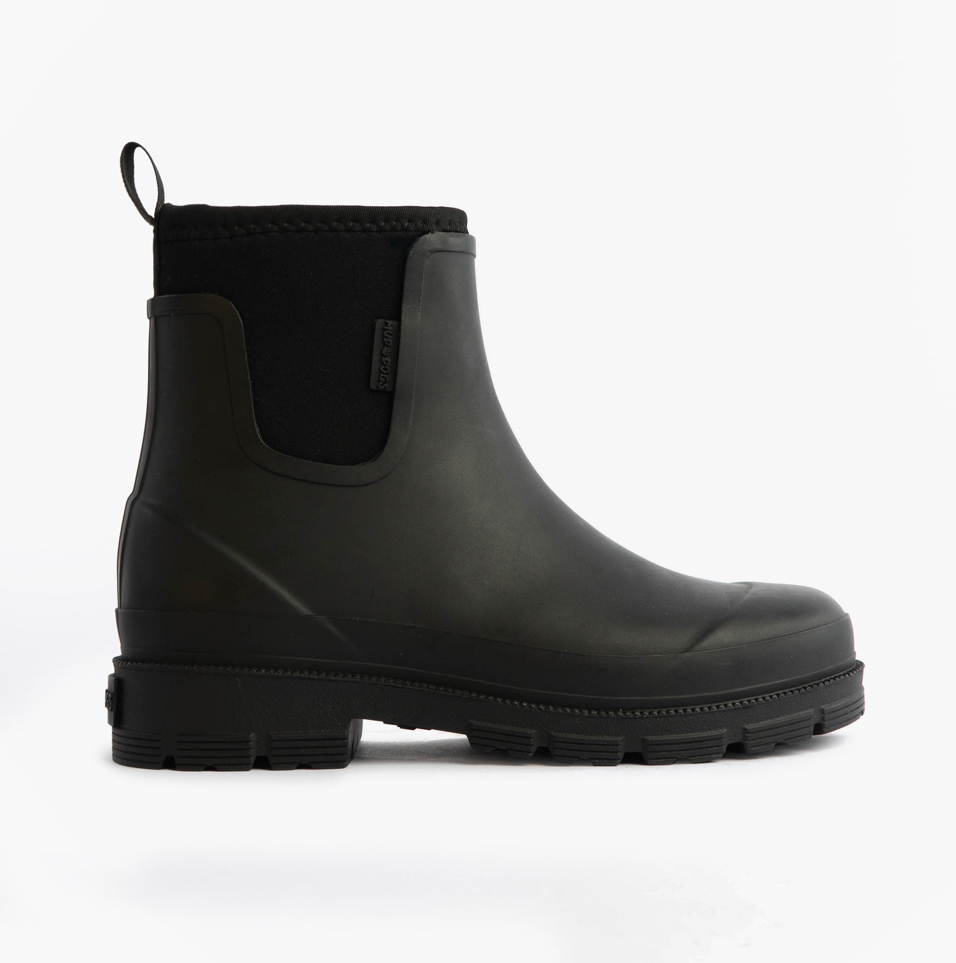 Mud Dogs BROOKE Womens Ankle Neoprene Wellies Black side view showing the rubber boot design with pull-on fastening and ankle height.