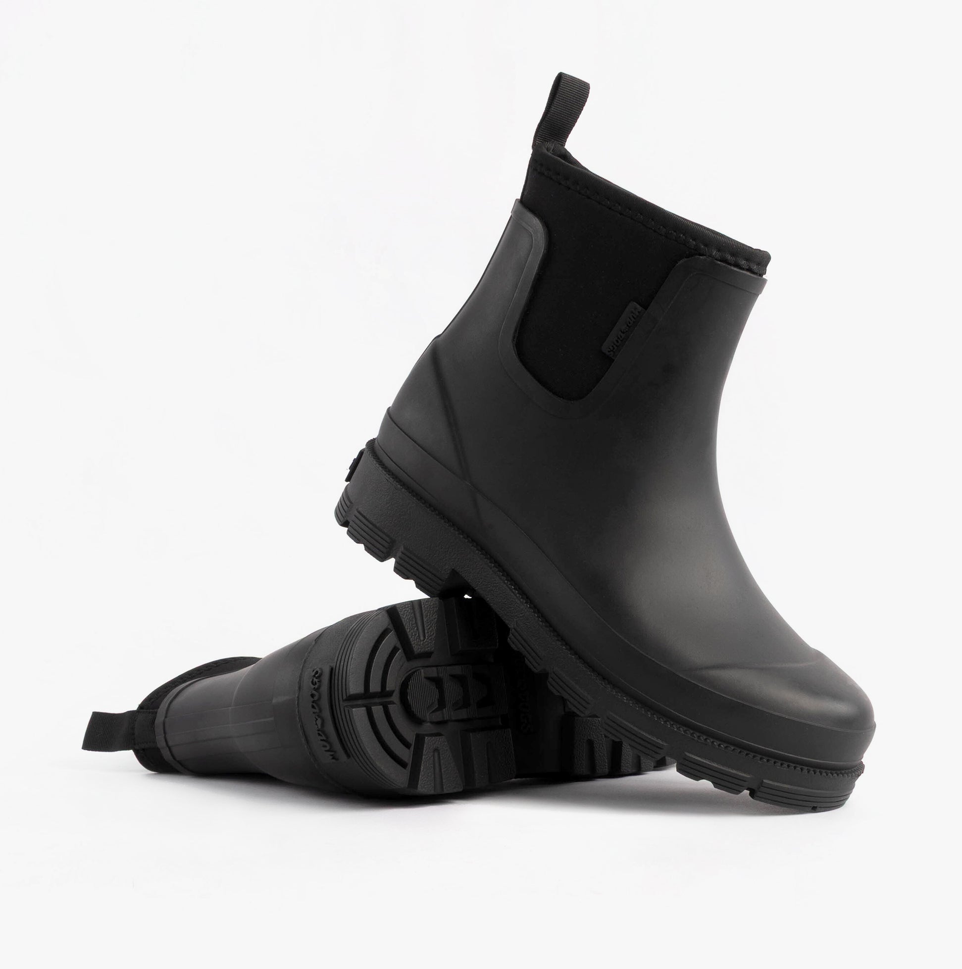 Mud Dogs BROOKE Womens Ankle Neoprene Wellies Black side view highlighting comfort features and rubber sole.
