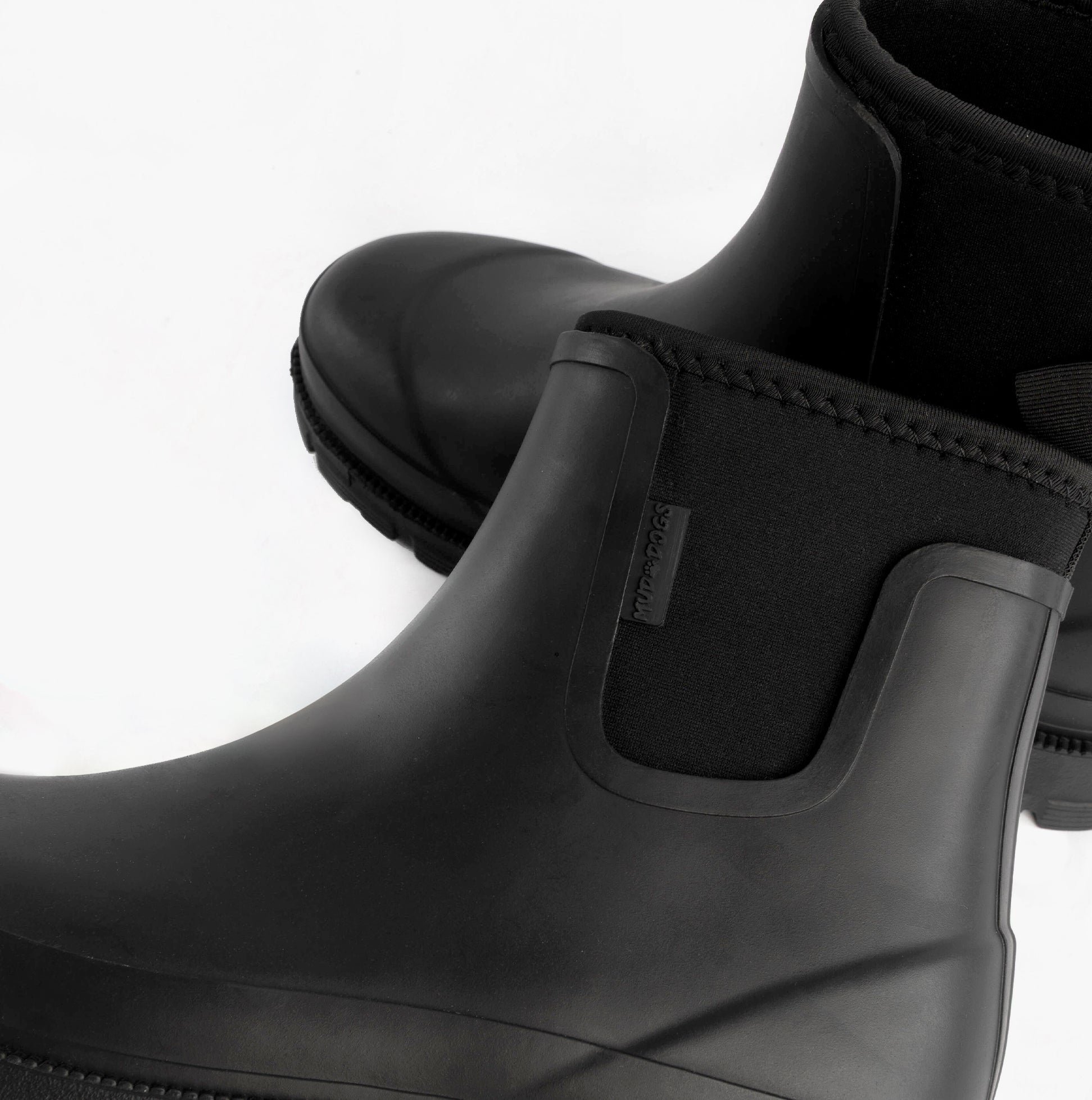 Mud Dogs BROOKE Womens Ankle Neoprene Wellies Black side view showing upper details and texture.