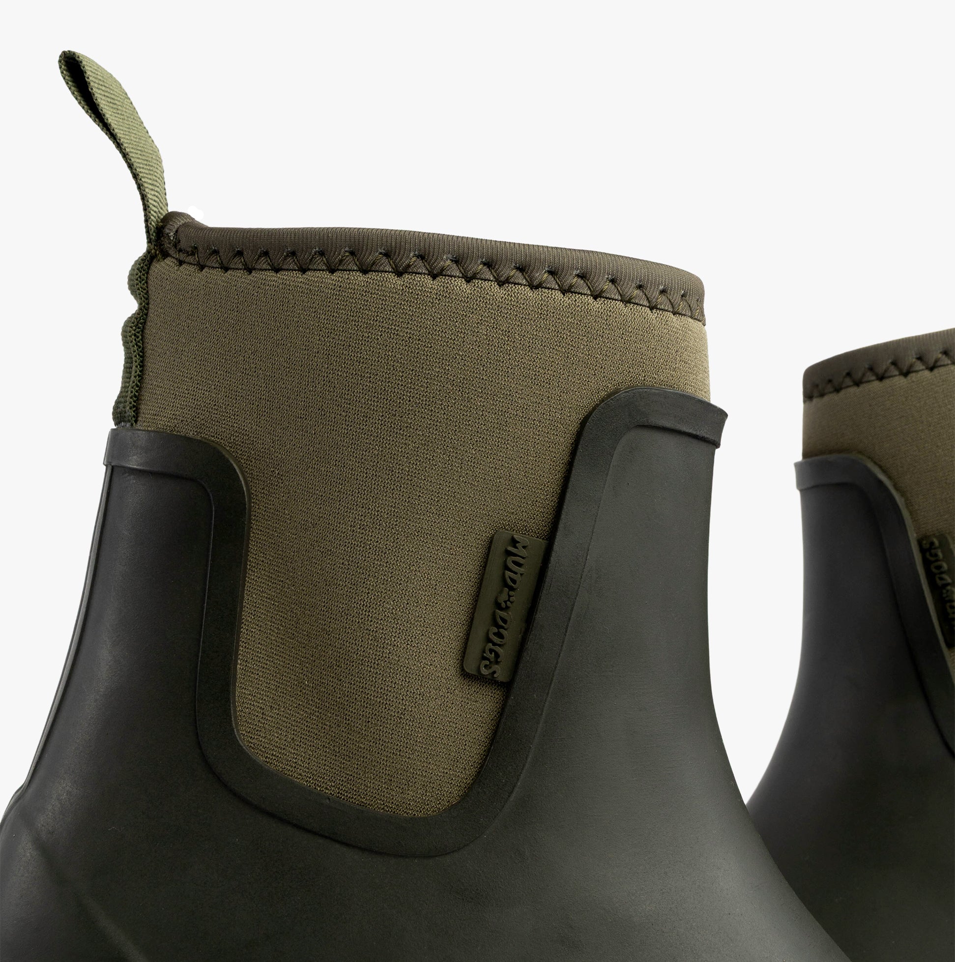 Mud Dogs BROOKE Womens Ankle Neoprene Wellies Dark Green side view highlighting the neoprene upper and pull-on design.