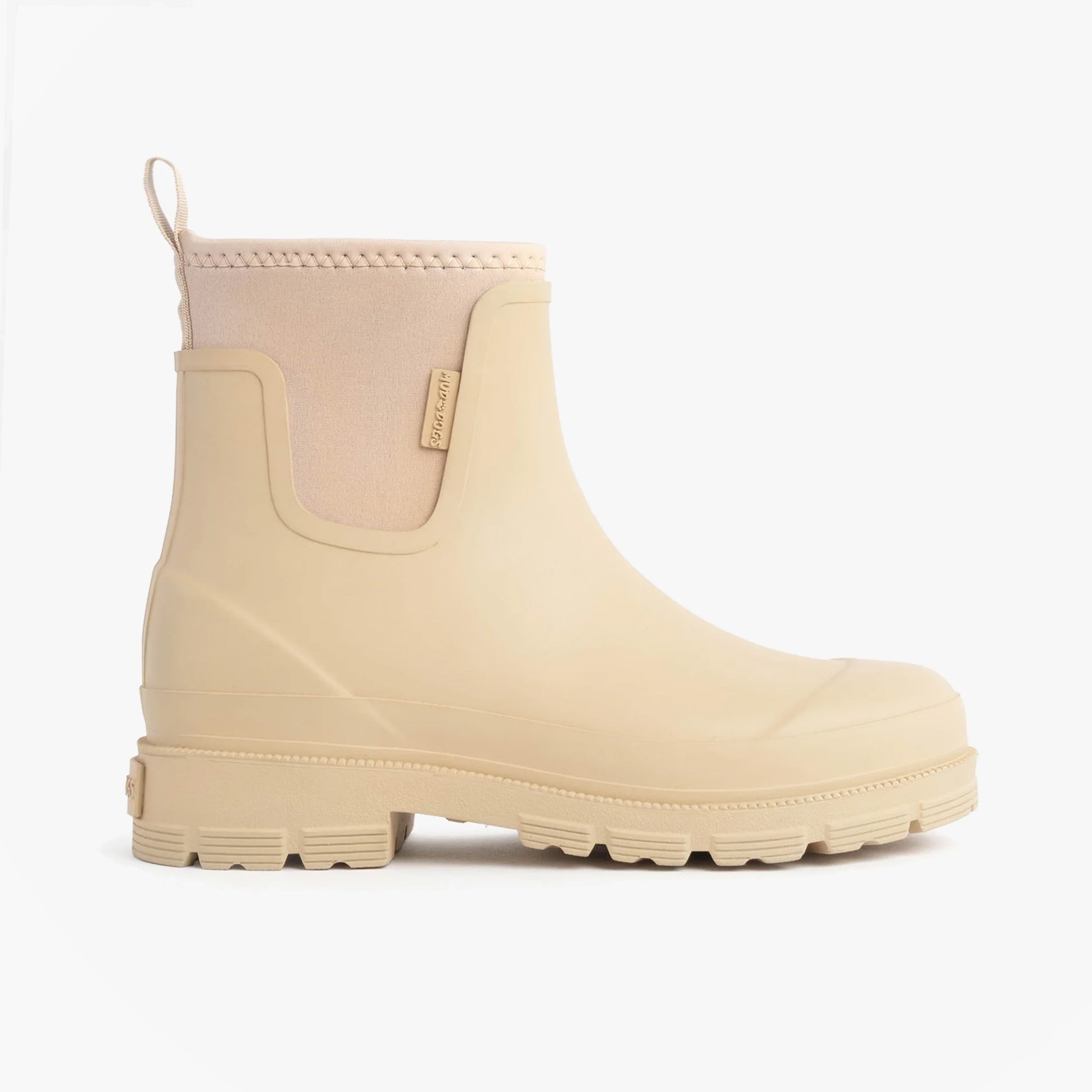 Mud Dogs BROOKE Womens Ankle Neoprene Wellies Mushroom side view with rubber upper and textile lining.