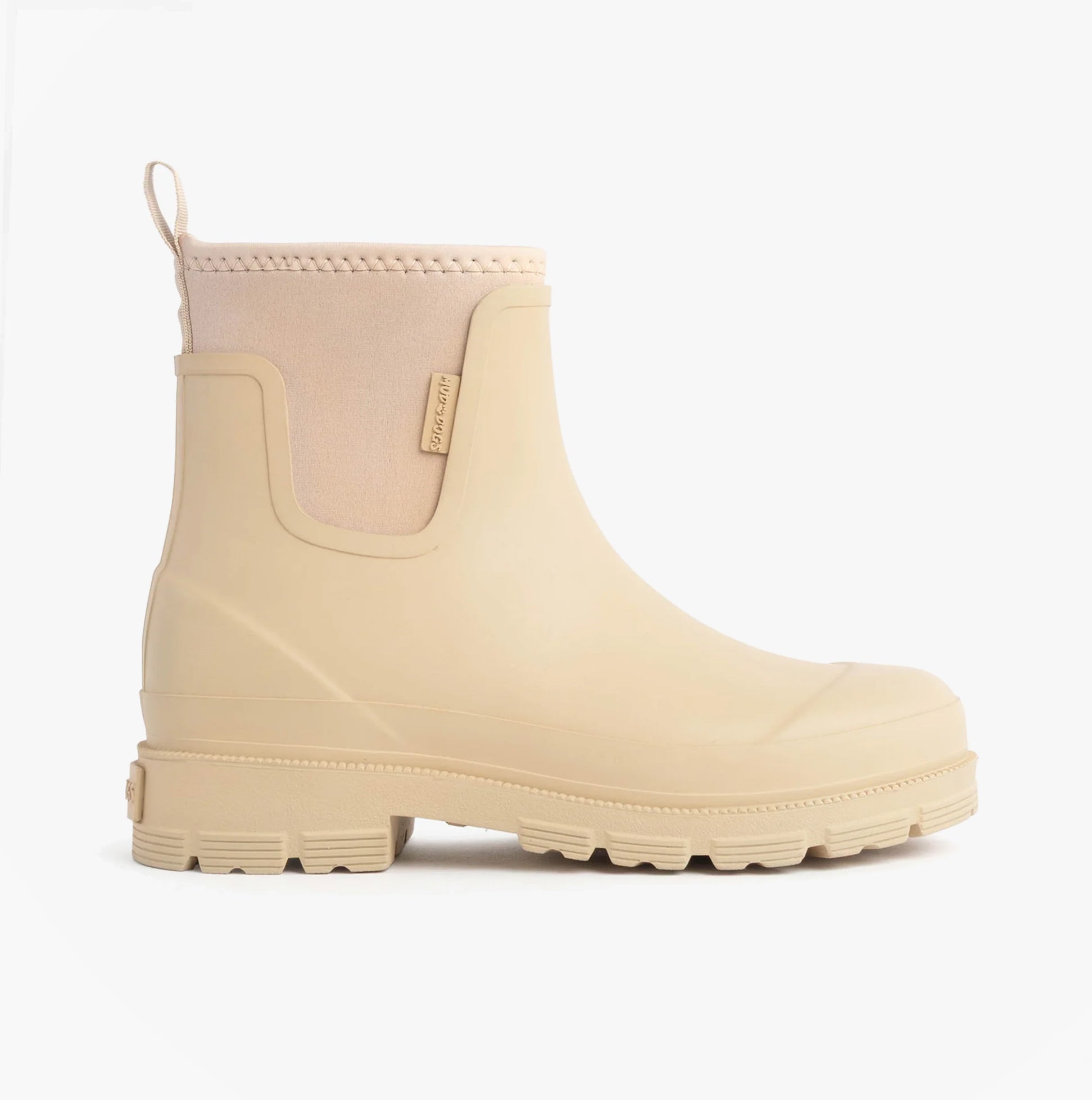 Mud Dogs BROOKE Womens Ankle Neoprene Wellies Mushroom side view with rubber upper and textile lining.