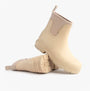 Mud Dogs BROOKE Womens Ankle Neoprene Wellies Mushroom side view of beige ankle boots on a white background.
