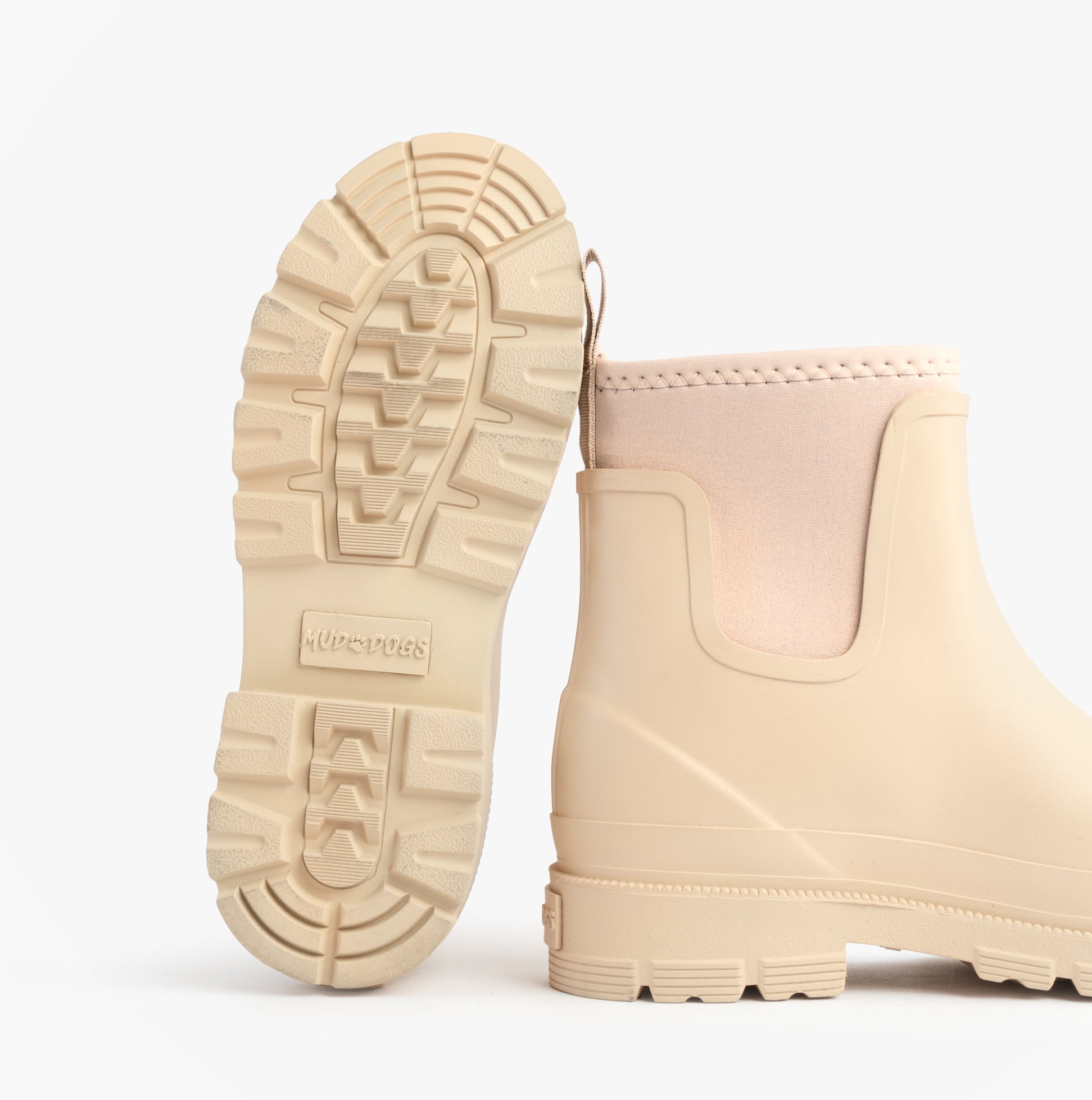 Mud Dogs BROOKE Womens Ankle Neoprene Wellies Mushroom side view showcasing the lightweight rubber sole and ankle height.