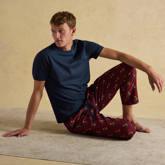Joules G66094 DOZER LONG Mens Pyjama Set Burgundy/Navy Mens Pyjama Set Burgundy/Navy