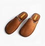 Nordikas 131 Mens Suede Mule Slippers Brown top view showing soft suede upper with slip-on design.