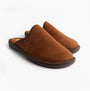 Nordikas 131 Mens Suede Mule Slippers Brown side view showing the soft suede upper and comfortable slip-on design.