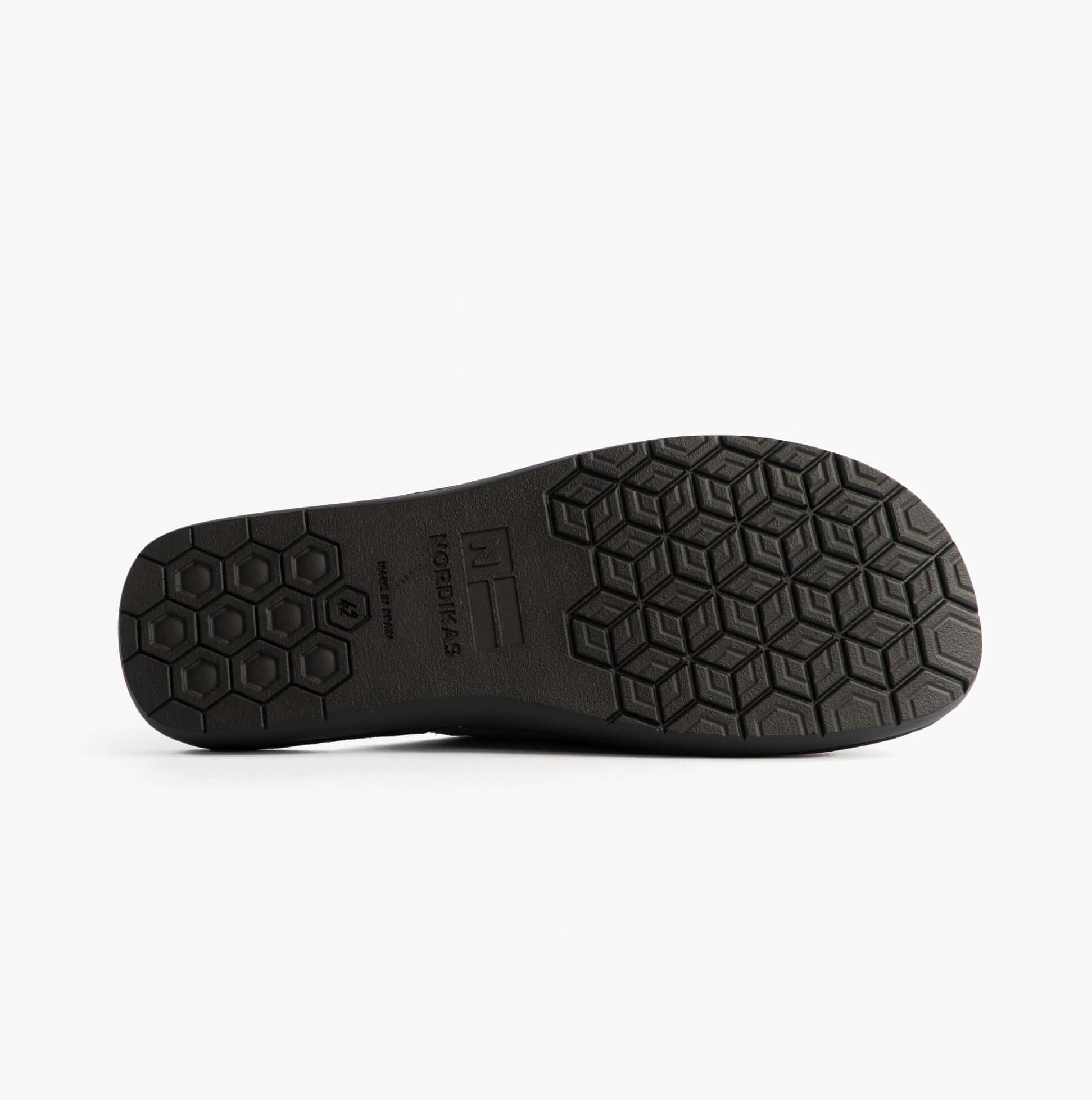 Nordikas 131 Mens Suede Mule Slippers Grey bottom view of rubber sole with tread design