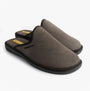 Nordikas 131 Mens Suede Mule Slippers Grey side view showing soft suede material and comfortable slip-on design.