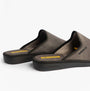 Nordikas 131 Mens Suede Mule Slippers Grey side view showing suede upper and rubber sole.