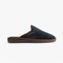 Nordikas 131 Mens Suede Mule Slippers Marine Blue side view showcasing soft suede upper and slip-on design.