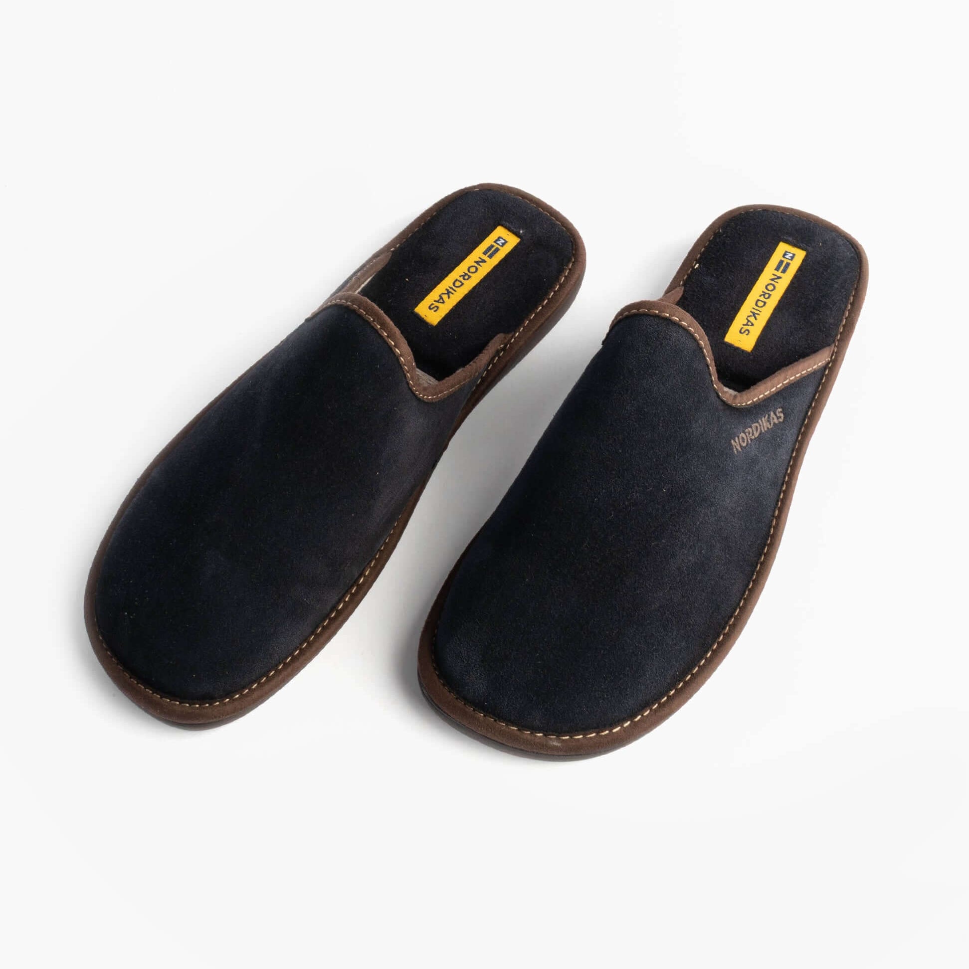 Nordikas 131 Mens Suede Mule Slippers Marine Blue front view showcasing suede upper and slip-on design.