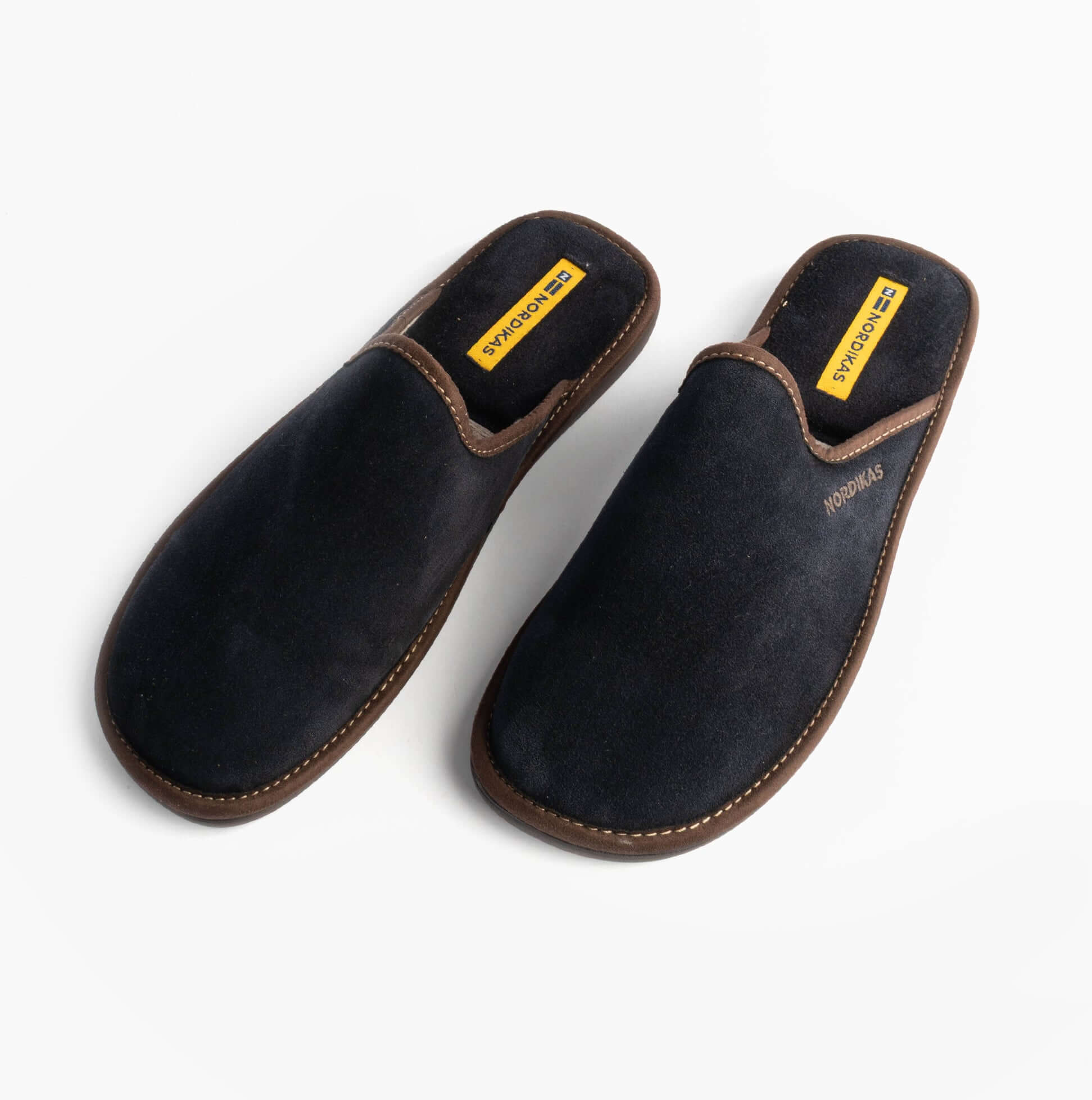 Nordikas 131 Mens Suede Mule Slippers Marine Blue front view showcasing suede upper and slip-on design.