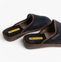 Nordikas 131 Mens Suede Mule Slippers Marine Blue, side view showcasing premium suede and rubber sole.