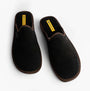 Nordikas 131 Mens Suede Mule Slippers Black top view showcasing slip-on style and quality suede material.