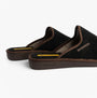 Nordikas 131 Mens Suede Mule Slippers Black side view showcasing the soft suede upper and comfortable slip-on design.