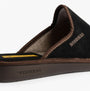 Nordikas 131 Mens Suede Mule Slippers Black side view showing suede upper and rubber sole detail.