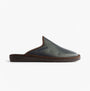 Nordikas 131 Mens Leather Mule Slippers Navy side view showcasing premium leather upper and comfortable slip-on design.