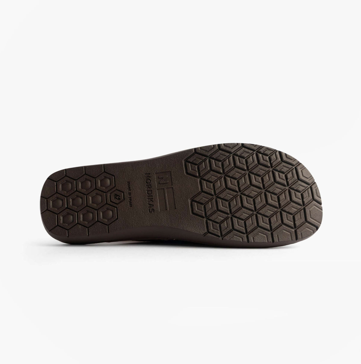 Nordikas 131 Mens Leather Mule Slippers Navy sole view showing rubber grip pattern and brand logo.