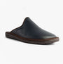 Nordikas 131 Mens Leather Mule Slippers Navy side view showcasing premium leather upper and rubber sole.