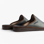 Nordikas 131 Mens Leather Mule Slippers Navy side view showcasing premium leather and slip-on design.