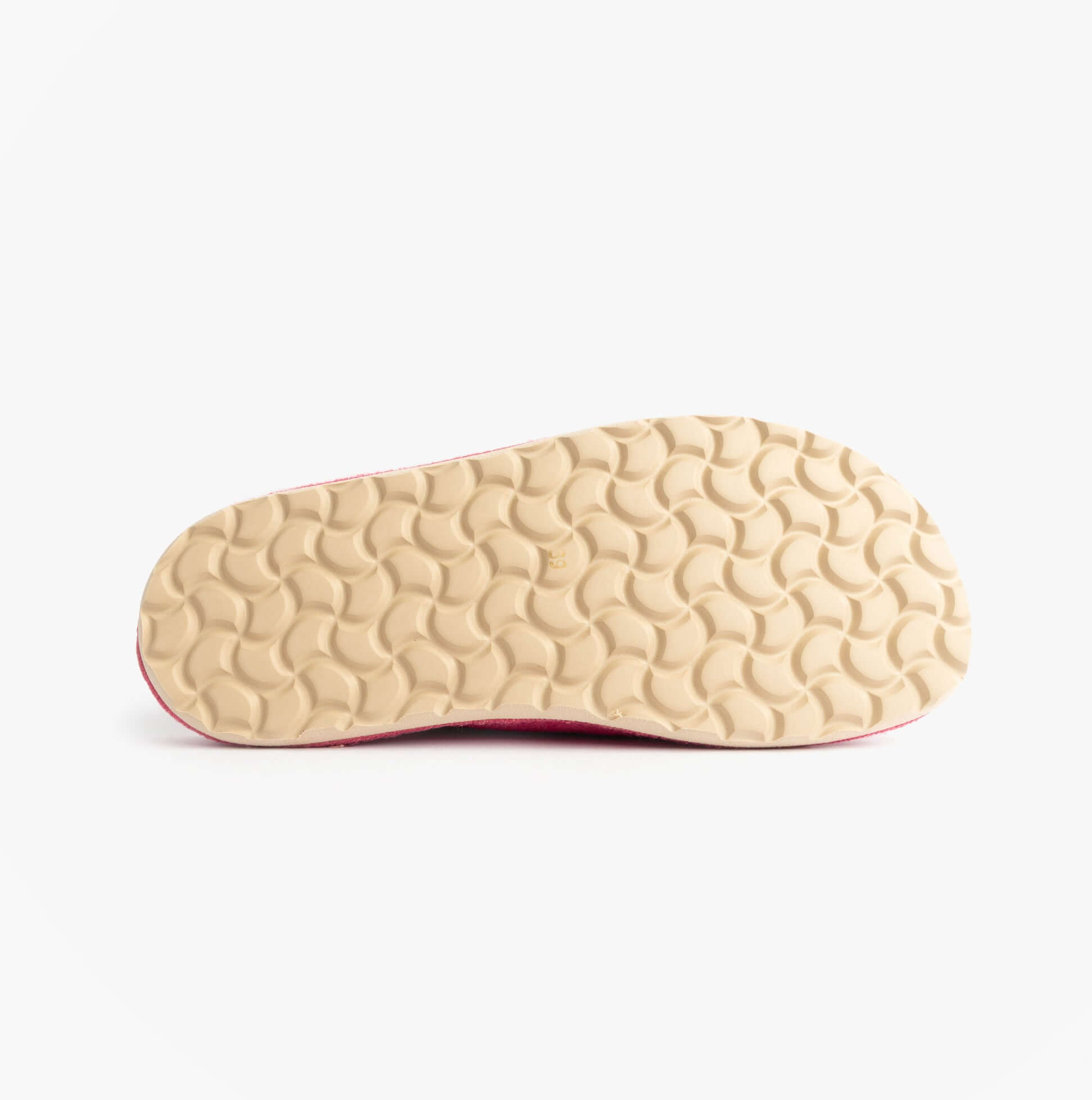 Nordikas 2083 Womens Fur Lined Mule Slippers Pink sole view showing rubber material pattern and design.