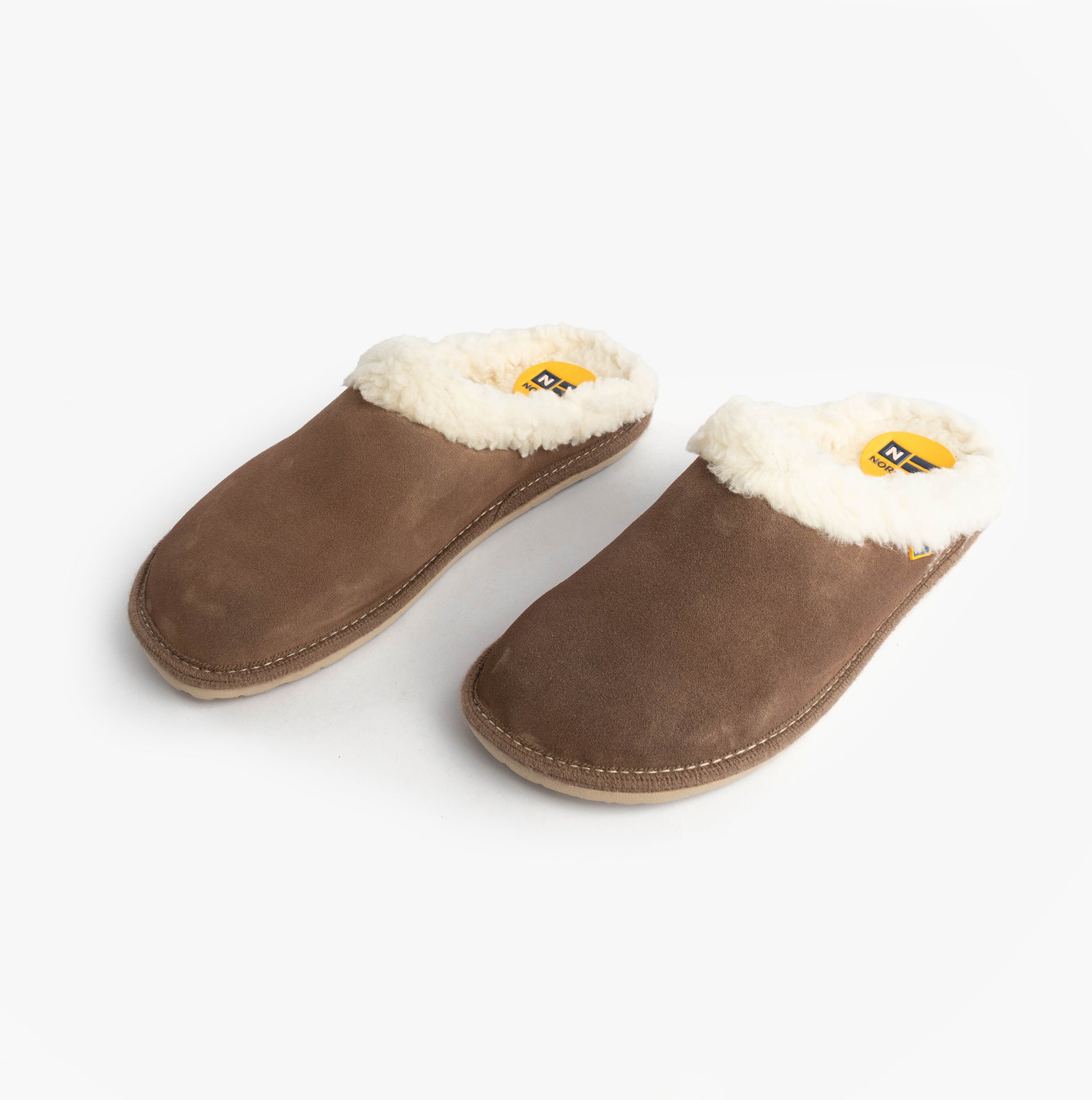 Nordikas 2087 Womens Suede Mule Slippers Piedra side view showcasing comfort and faux fur lining.