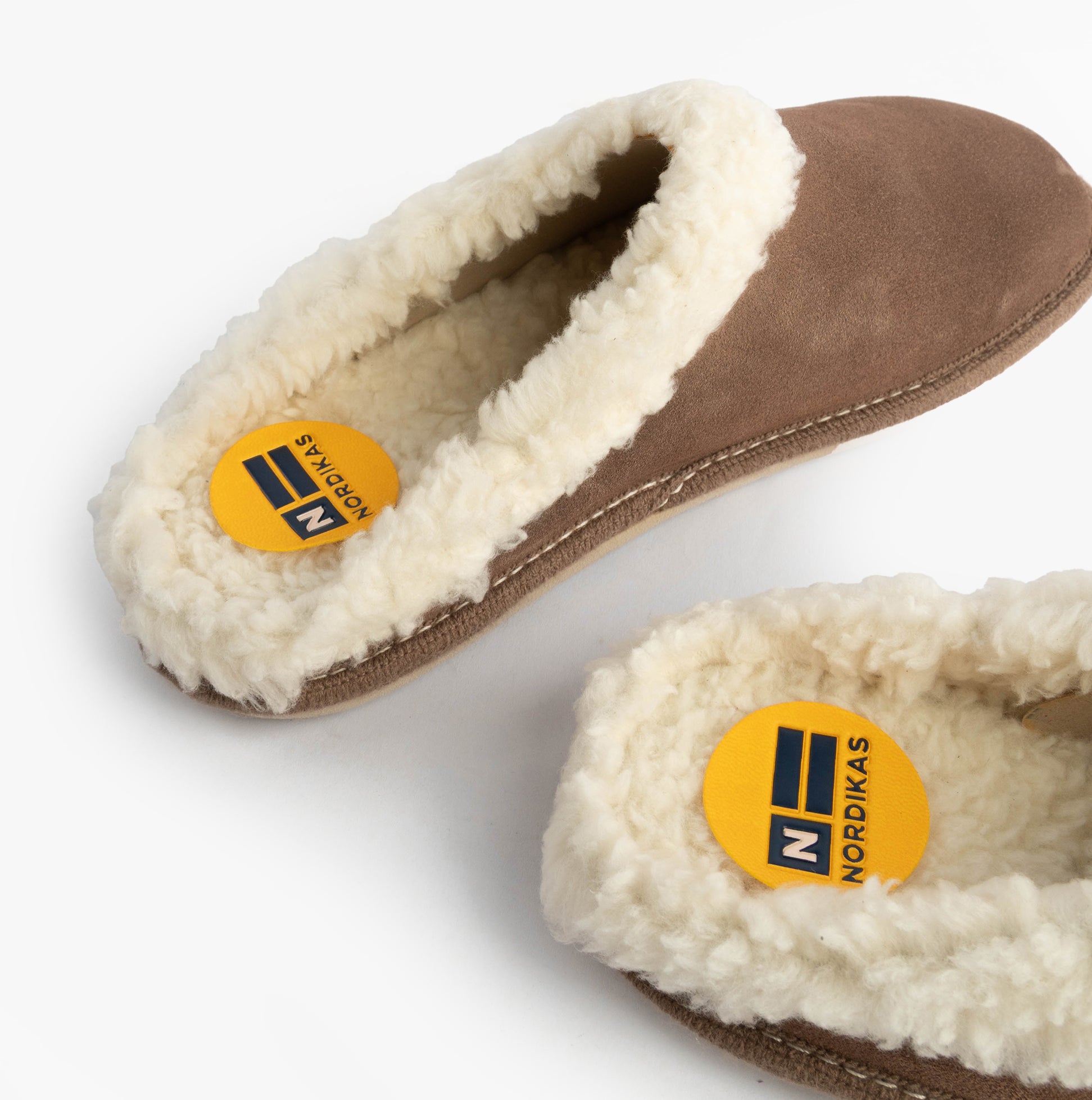 Nordikas 2087 Womens Suede Mule Slippers Piedra top view highlighting faux fur lining and suede upper material.