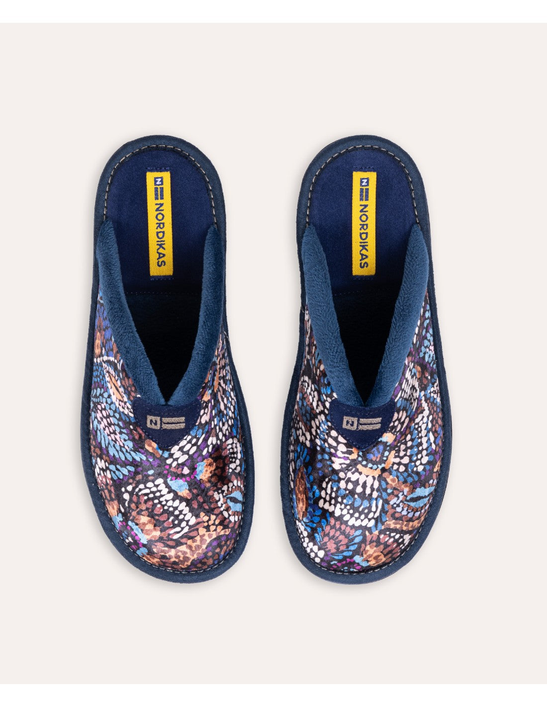 Nordikas 2155 Womens Mule Slippers Multi top view showcasing colorful textile design and slip-on style.