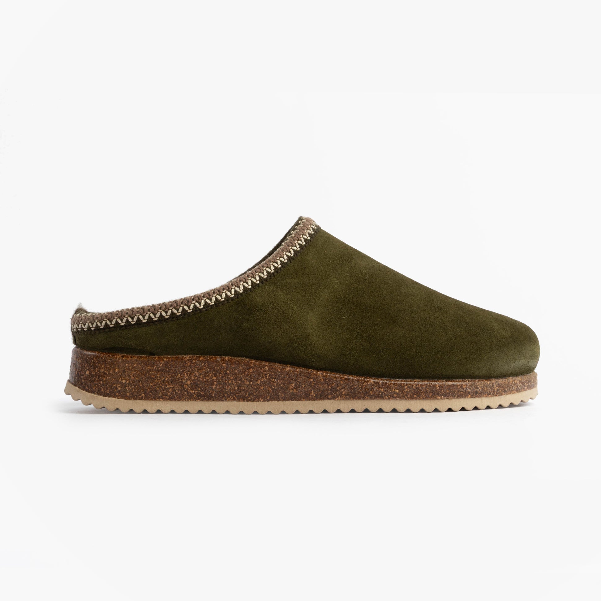 Nordikas 2258 Mens Suede Mule Slippers Khaki side view showcasing premium suede and rubber sole