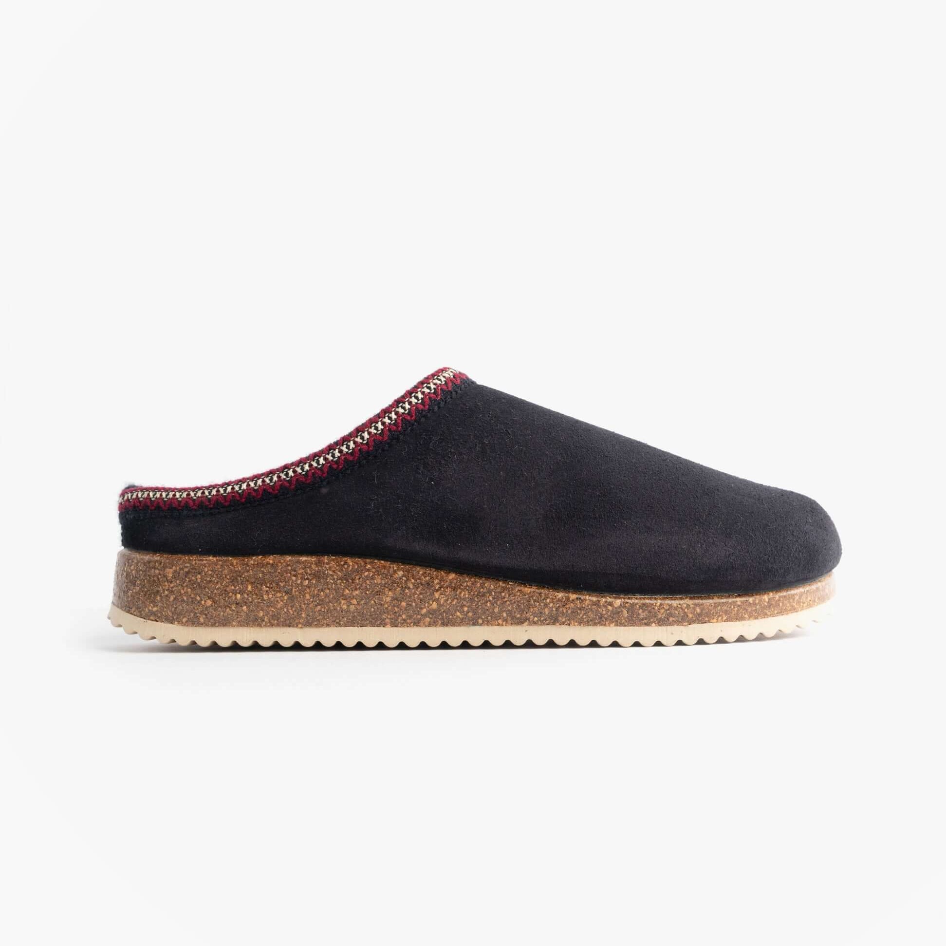 Nordikas 2258 Mens Suede Mule Slippers Marine Blue side view showcasing premium suede and reinforced detailing.
