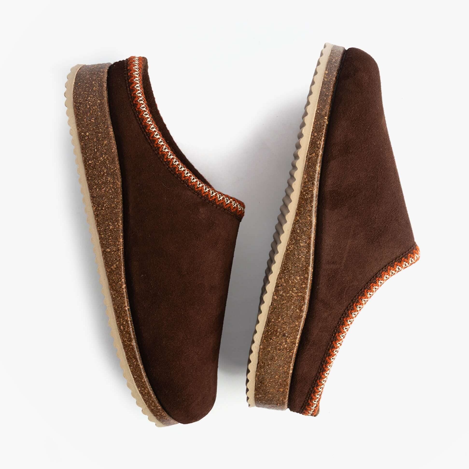 Nordikas 2258 Mens Suede Mule Slippers Brown side view showing suede upper and rubber sole.