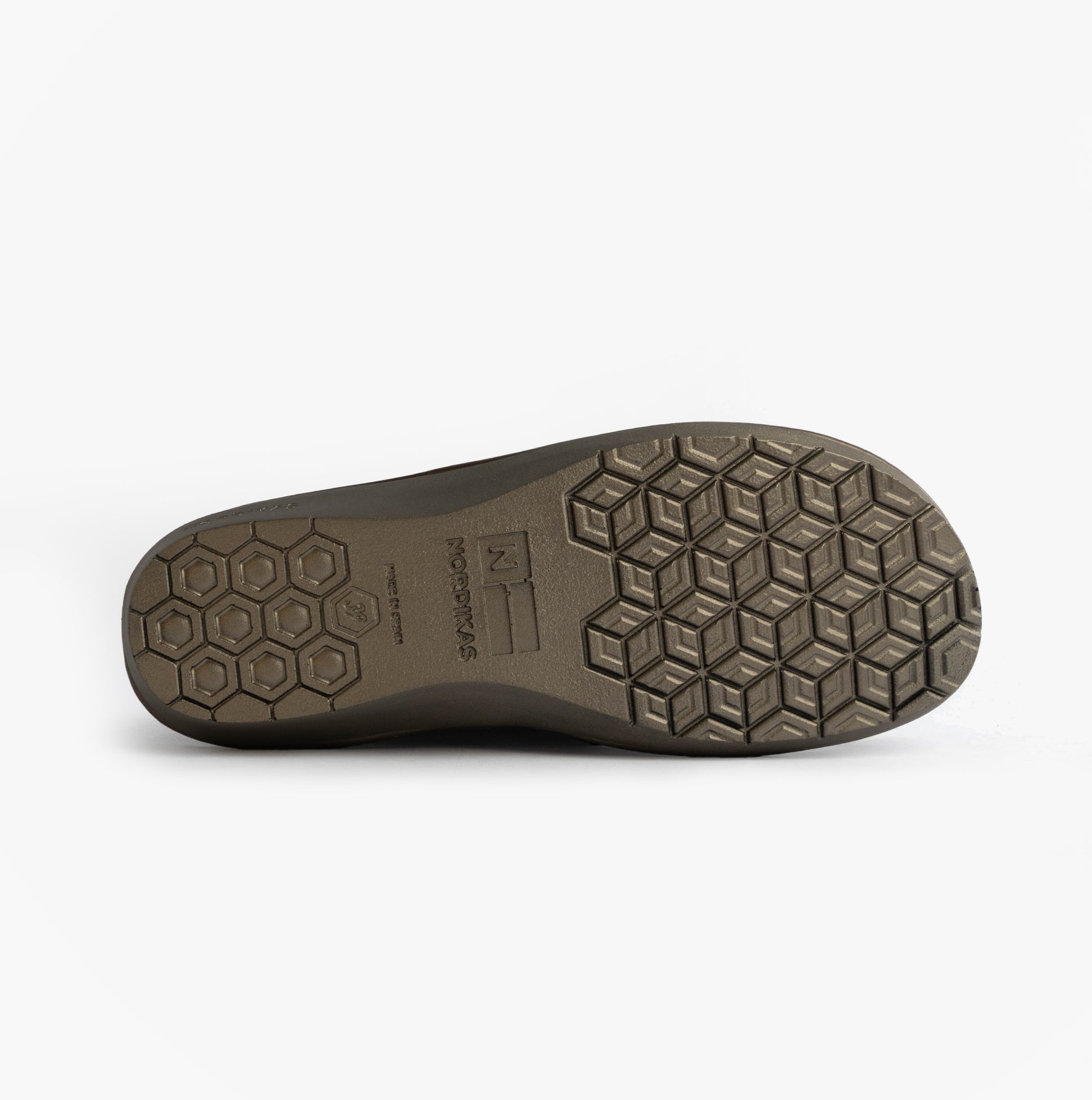 Nordikas 305 Womens Suede Full Slippers Black sole view with textured rubber pattern.
